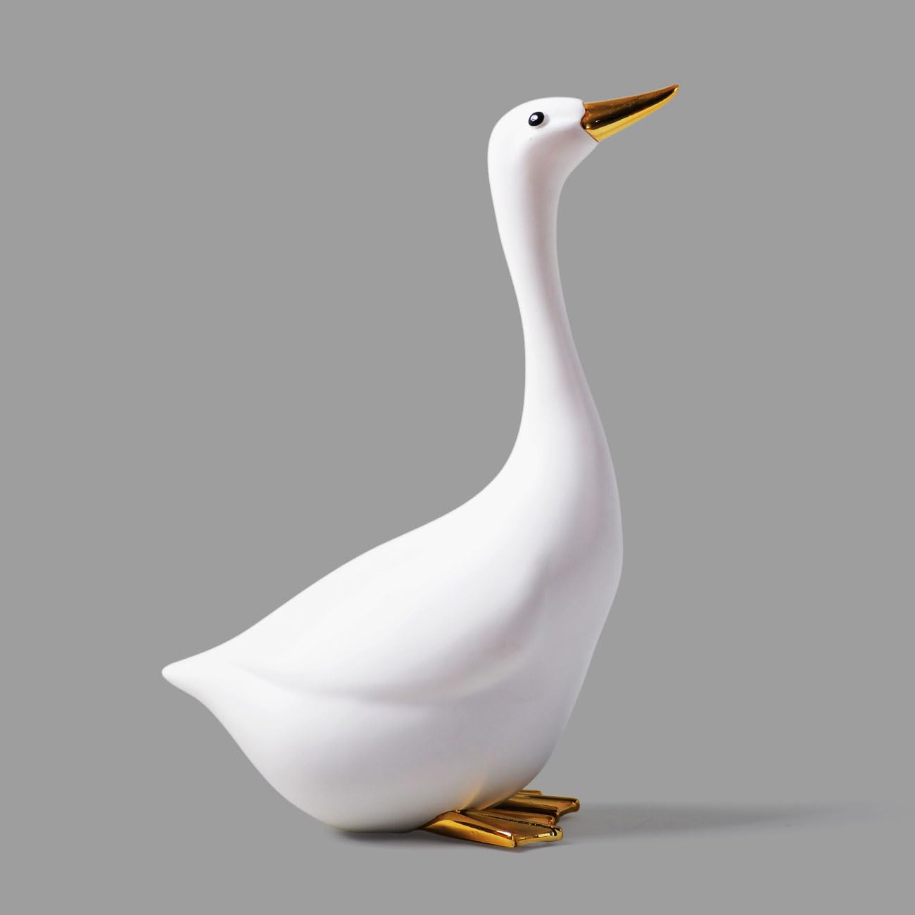 Pato Escultura Figura Animal Estatua Moderno Arte Decoración 25cm | Resina Blanco Hogar Adorno Interior Artesanal Festivo Regalo para Estanterías Escritorio Mesa