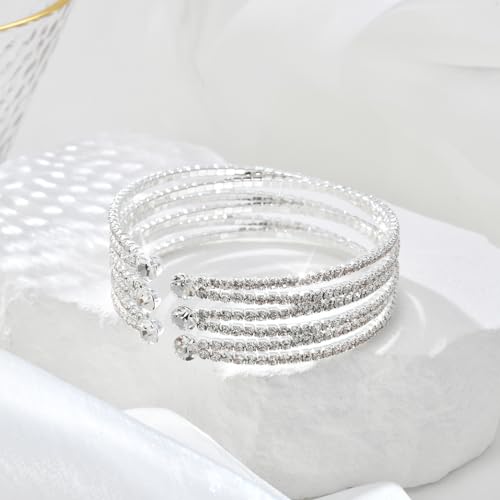 Ecesha B016 Bling Layered Bridal Crystal Rhinestone Cuff Bracelet Adjustable Silver/Gold Bangle thumb #3