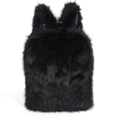 Women's Large Faux Fur Backpack, Plush Shoulder Bag, Large Capacity Suitable For Daily Use, Travel, And Shopping. (Black)