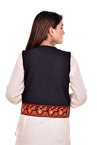 Image of Craft Trade Women's Cotton Embroidered Kutchi Jacket with Tassels Sleeveless Mirror Work