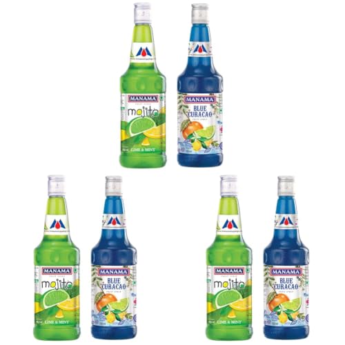 Image of Manama Lime and Mint Mojito Flavoured Syrup and Blue Curacao Flavoured Fruit Twist Syrup 750ML Each, Pack of 6
