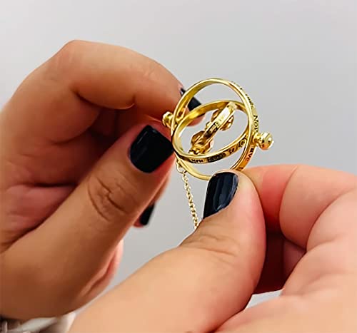 Harry Potter Jewelry - Hermione Time Travel Magical Hourglass Rotating Necklace, Time Turner, Gold Plated, 22" #TOP3