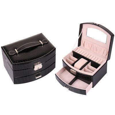 QOHNK Caja de Almacenamiento de joyería de Boda de Gama Alta Caja de Almacenamiento de cosméticos Doble Caja de joyería de Cuero Pendientes Anillo Caja de Almacenamiento Regalo de cumpleaños