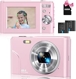 Sevenat Digital Camera Autofocus with 32G Memory Card FHD 1080P 48MP Compact Easy to Use 16X Digital Zoom Portable Cameras for Photography for Kids Teenagers Adult Beginners Student Pink
