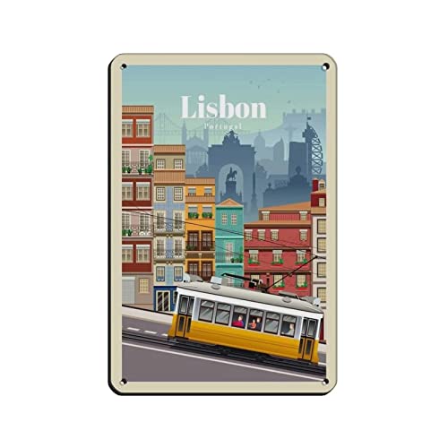 Vintage-Reiseposter Lissabon Portugal Blechschild Vintage Metall Pub Club Cafe Bar Home Wandkunst Dekoration Poster Retro 20 x 30 cm Cover