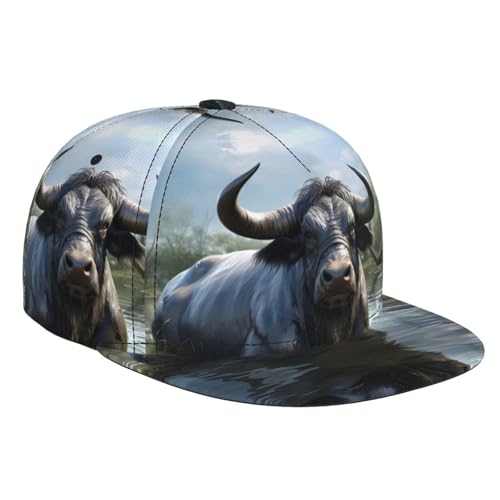 WZYWHJ Fashion Flat Brim Baseball Cap Water Buffalo Printing Adjustable, Breathable & Lightweight for Men & Women Black