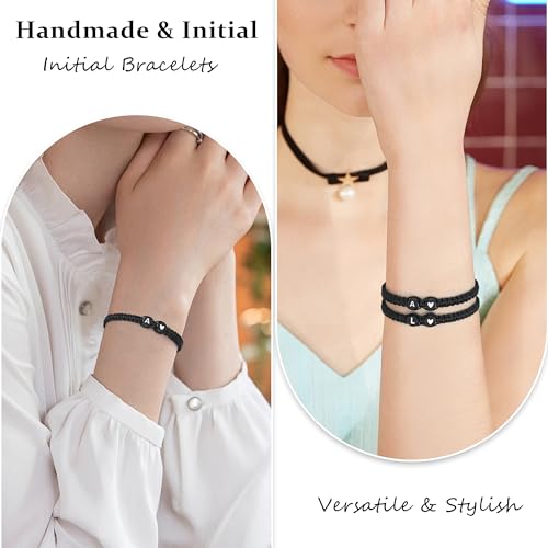 Initial Letter Bracelet for Women Men, Alphabet Handmade Black Adjustable Braid Rope Heart Bracelet, Jewelry Gifts for Daughter Mother's Day Mom Sister2