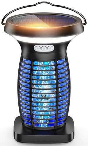 Dnenellr Lampada Antizanzare Solare Elettrica, 3500V Zanzariera Elettrica, 2 IN 1 UV Lampada Antizanzare da Esterno Interno, Lampada Antizanzare USB Ricaricabile Impermeabile IPX5 per Giardino
