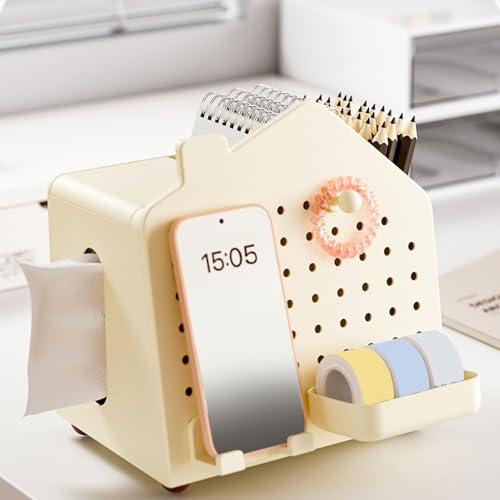 Support de boîte à mouchoirs en forme de maison avec rangement bureau perforé