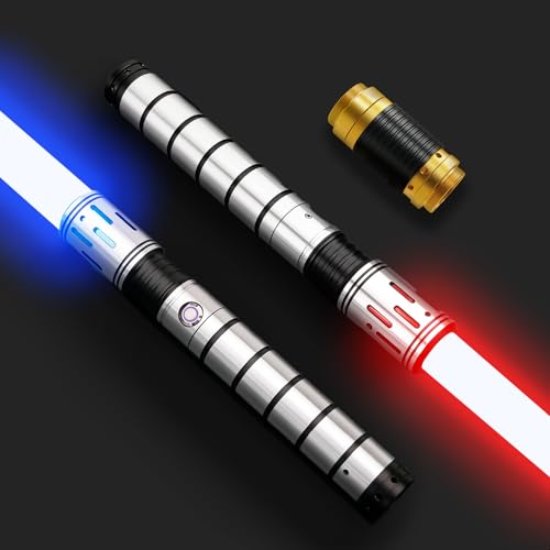 Lightsaber Heavy Dueling Light Sabers 2 Pack Metal Hilt Double-Bladed Light Saber 12 RGB Colors 16 Sound Fonts Smooth Swing Motion Control with Upgraded Quick Connector 2 in 1 Light Sabers for Adults