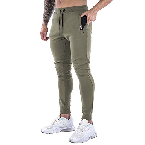 BOOMLEMON Men's Athletic Running Pants Joggers Workout Sweatpants with Zipper Pockets(Army Green Tag 2XL)