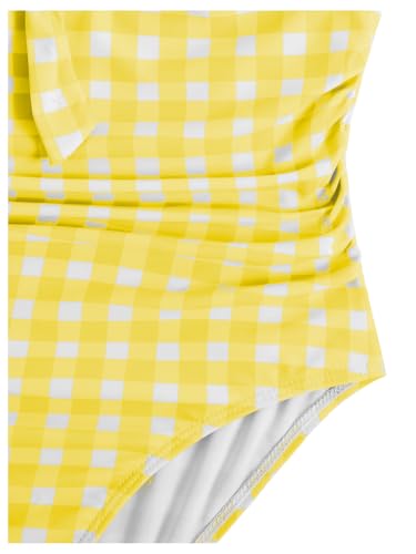 Image of Floerns Girl's Gingham Print Ruched Cut Out Knot Front One Piece Swimsuit