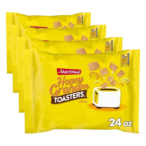 Image of Malt-O-Meal Honey Graham Toasters Breakfast Cereal, Honey Graham Cereal Squares, 24 OZ Resealable Bag (Pack of 4)
