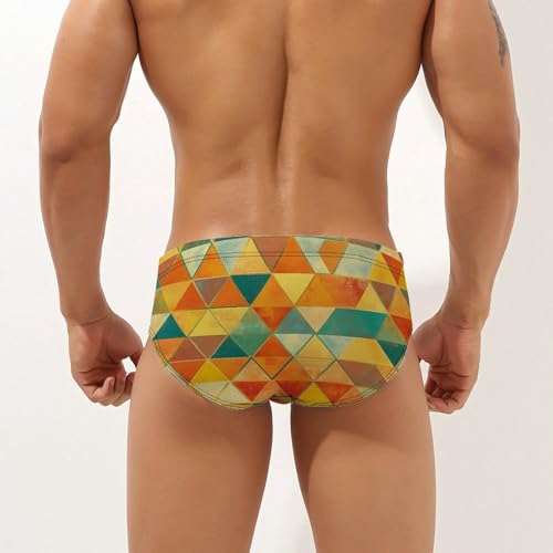 Vintage Colorful Geometry Triangles Mens Swim Briefs Bikini Sexy Low Rise Trunks Swimsuit Bathing Suit Beach2