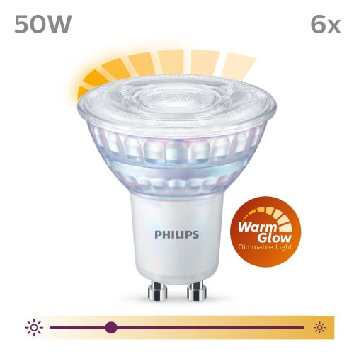 Philips LED Classic WarmGlow GU10 Lampe ersetzt 50W, 6-er Pack, warmweißes Licht 2200-2700 K, 345 lm, Reflektor, dimmbar – Bild 3