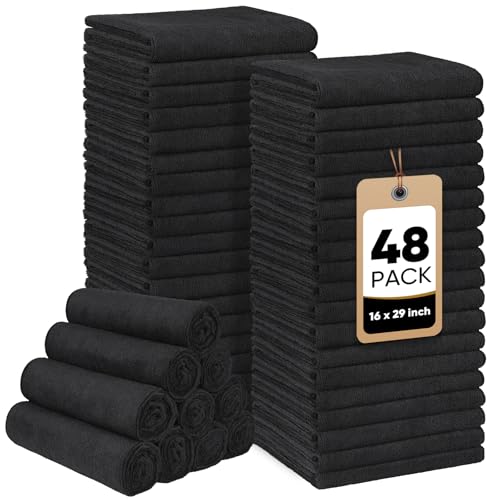 HOMEXCEL Soft Salon Towels 48 Pack 16 by 29 inches 100% Lint Free 7X Super Absorbent Microfiber Hair Towels Fast Dry Hand Towels for Salons Gym Spa Home and Personal Use Black
