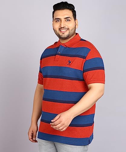 Image of Alan Jones Clothing Men's Cotton Regular Fit Striped Polo Collar T-Shirt for Plus Size