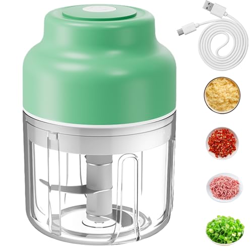 BAIFULAI Trituradora eléctrica, cortadora de cebolla 320 ml, mini multitrituradora con puerto USB, 6 cuchillas de acero inoxidable, chhopper recargable, trituradora de verduras para cortar