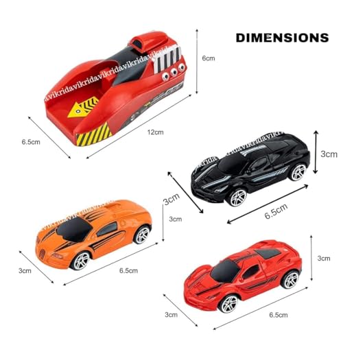 Image of Sky Tech Rapid Launcher High Speed Car Set | 4-Piece Die-Cast Metal Car Set for Kids | with High-Speed Launcher | Includes 3 Road Blockers & 1 Stopper | Perfect for Kids 3+