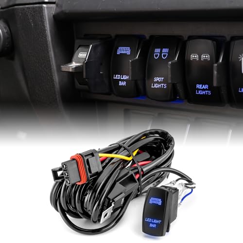 WeiSen 300W Plug &amp; Play LED Light Bar Wiring Harness Kit with Pulse Power Connector Relay Fuse, 14AWG 1 Lead 12V On Off Rocker Switch Compatible with Polaris RZR General Ranger