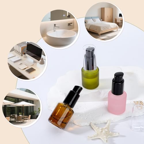 Image of Segbeauty 0.5oz Frosted Glass Pump Bottle Dispenser, 3pcs Empty Travel Size Bottles with Pump, 15ml Refillable Travel Lotion Container, Mini Liquid Containers for Creams Oils Bottle in Mixed Color