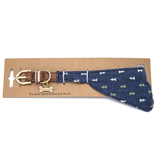 Puppy Collars For Small Dogs - Strawberryec Adjustable Puppy Id Buckle Collar Leather. Cute Plaid Bandana Dog Collar (Bandana-Navy-Note) #TOP3