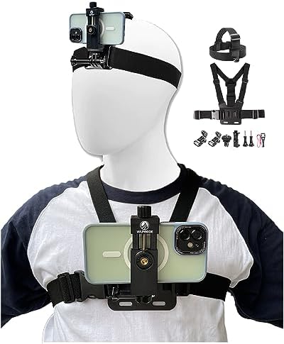WLPREOE Phone Chest Mount Harness & Head Strap for All iPhones - Hands Free for POV/VLOG - Anti-slip & Water-resistant Accessories Kit for Immersive Filming Video, Fishing- Body Camera Mount for GoPro