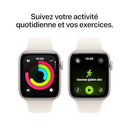 Apple Watch SE 3 [GPS + Cellular 44 mm] Montre connectée avec boîtier Lumière stellaire et Bracelet Sport Lumière stellaire. Moniteur activité/Sommeil/fréquence Cardiaque, écran Toujours activé