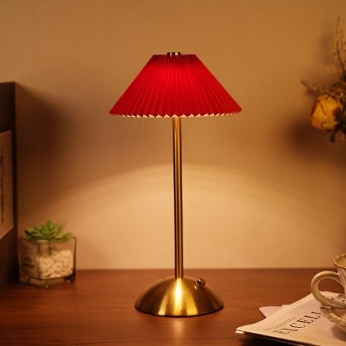 HAIDOLIANG Cordless Table Lamp(D:6.3 x H:12.2) LED Rechargeable Lamp Bedside Modern Wireless Lamp for Living Room Dimmable Touch Lamp with USB Port (Red)