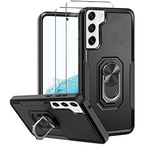 YisrLery Case for Samsung Galaxy S22 5G Case with Ring Stand and 2 Tempered Glass Screen Protector, Heavy Duty Military Grade Shockproof Cover Samsung S22 Case Support Magnetic Car Mount Cover