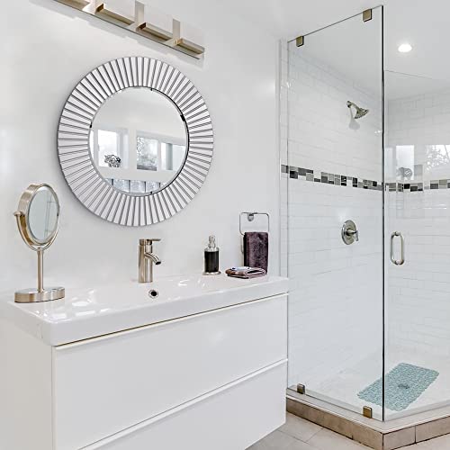 Chende Modern Wall Mirrors Decorative, 30'' Silver Mirror With Wooden Frame, Large Round Accent Mirror For Living Room, Dining Room #TOP4