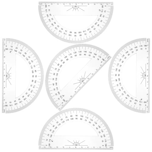 lurrose 5個 プラスチック製点半円量角器測定ツール 定規兼用描画用器 学習用 作図効率向上文具
