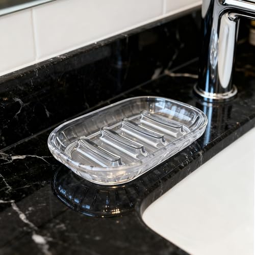 Image of Twin Soap Dish Wall Mounted, Double Layer Soap Holder for Bathroom, Self Adhesive Soap Stand with Drain Tray, Plastic Soap Case for Kitchen & Wash Basin Organizer