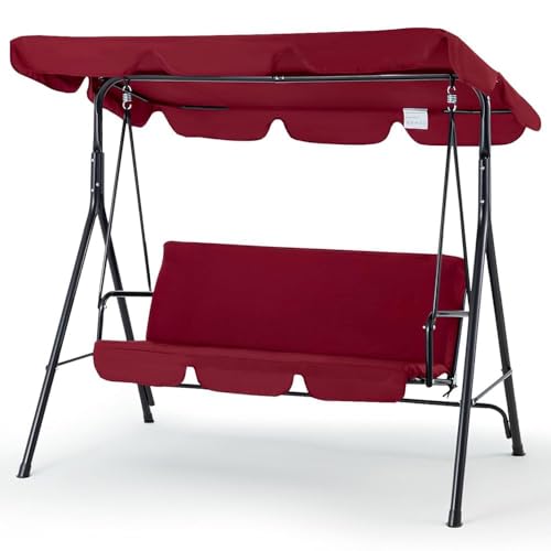 Sedia a dondolo da giardino a 3 posti per esterni, panca da portico con cuscino rimovibile e paralume regolabile, perfetta per rilassarsi a bordo piscina e in giardino