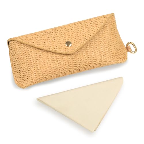 Image of Straw Sunglasses Case Hard Shell Glasses Eyeglass Travel Pouch Women Men Eyewear Organizer Holder with Clip