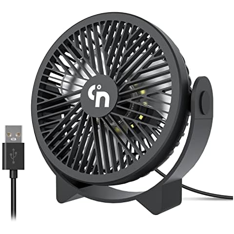 WiHoo USB Desk Fans Small Quiet Electric Plug in,3 Speeds Desktop Cooling Mini Fan with LED Night Lights,360°Rotation Small Desk Fan for Home Office Desktop Office Table 5.3 Inch (T5-07) Cover