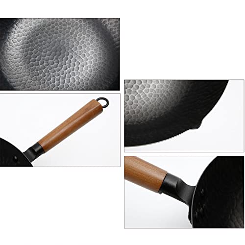 Wok de Hierro Fundido, 12.6 pulg, Fondo Plano, Mango Madera y Tapa miniatura 7