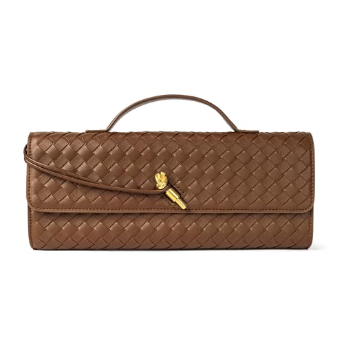 Image of Joryin Woven Purse for Women Evening Clutch Woven Leather Handbags Crossbody Bag Purse Formal Evening Bag, Vegan Leather