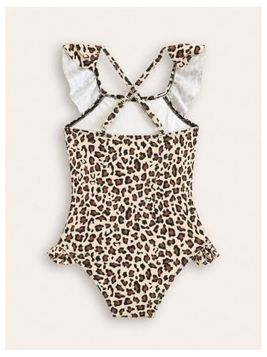 GORGLITTER Girl's Leopard One Piece Swimsuits Ruffle Criss Cross Bathing Suit2