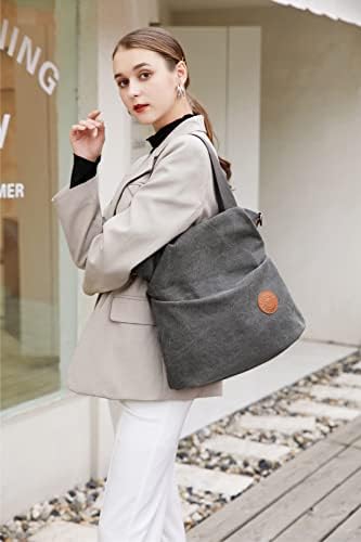 Myhozee Women Canvas Shoulder Bag,Ladies Handbag Vintage Crossbody Bags Top Handle Shopping Hobo Bag Beach Multifunction Bags for Shopping Travel School (Black)