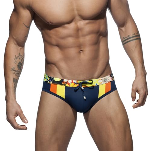 Men's Sexy Low Rise Swim Briefs Quick Dry Stretch Polyester Spandex Swimwear Elastic Waist Drawstring