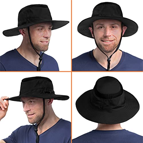 Sun Cube Wide Brim Sun Hat For Men Outdoor Sun Protection Boonie Hat | Adjustable Fit, Breathable Summer Hat For Safari Hiking Fishing - Black #TOP2