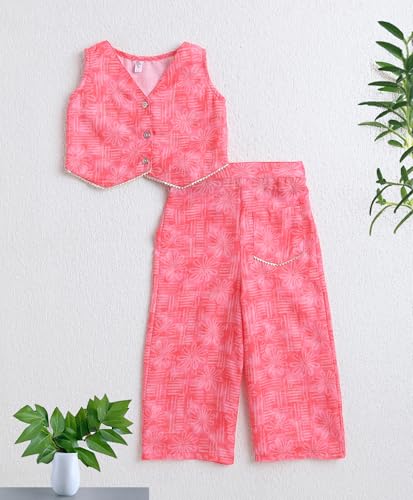 Image of The Magic Wand Woven Digital Printed Co-ord Set For Kids Girls, Sleeveless Top With Palazzo Pant Two-Piece Western Stylish Clothing Set For Festivals