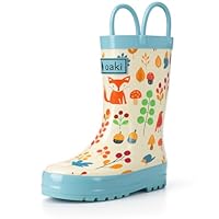 OAKI Toddler Rain Boots - Perfect Kids Rain Boots for Any Weather - Durable Rubber Baby Rain Boots Keep Little Feet Dry, Lightweight Waterproof with Easy-on Handle, Forest Animals, 3 Little Kid
