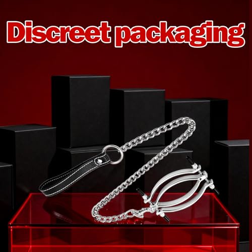 Image of Vaginal Spreader Metal Adjustable Clit Clamp with Sex Leash Stainless Steel Vaginal Clamps BDSM Toys Labia Pussy Spreader Bondage Restraints Fetish Kinky Sex Toys for Women Couples Beginners
