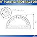 1InTheOffice Plastic Protractor 6 Inch, Protractor for Geometry, Clear Protractor, 180 Degrees, 6 Pack