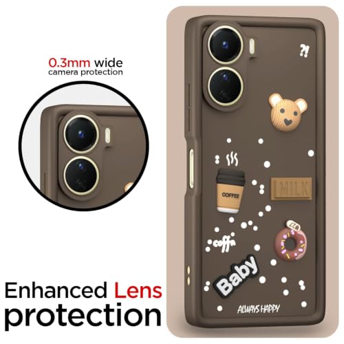 Image of Bintage Cute Fun Ball | Taddy Cartoon 3D Smiley Coffee Cup | Milk Donut | Full Camera Protection Back Cover Compatible for Vivo V2225 / T2x 5G / Y56 5G / Y16 - Brown