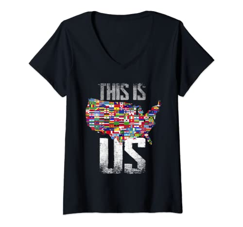 Womens Cute This Is US | Funny International Flags Boys Girls Gift V-Neck T-Shirt