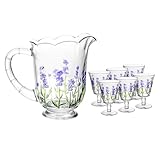 LYOR - Conjunto Jarra com 6 Taças Lavanda Hand Painting 1,3L/240ml Cristal Ecológico
