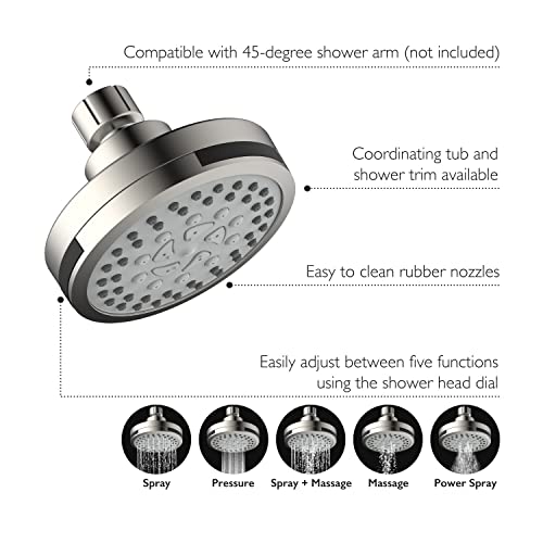 Image of Design House 594309 Eastport II Contemporary 5-Function Shower Head for Bathroom, Satin Nickel